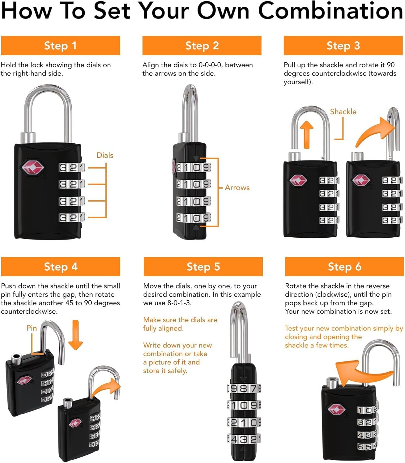 Desired Tools TSA Locks for Luggage, 2-Pc Durable Steel Padlock, Keyless Easy to Read 4-Digit Combination Lock for Backpacks, Travel Suitcases, Toolbox, Filing Cabinets, Baggage & Gym Locker, Red/Blue