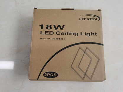 Litren 2-Piece Ceiling Light LED Ceiling Light Flat 18W 1800lm 4000K Backlight Square Panel LED Lamp for Kitchen, Bathroom, Cellar, Corridor, Balcony - 22cm Diameter