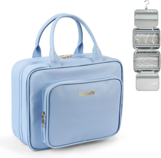 Luxtude Waterproof Leather Toiletry Bag for Women, Hanging Travel Toiletry Bag with 360°Hanging Hook, Large Travel Cosmetic Organizer for Toiletries, Bathroom Shower, Makeup Accessories etc.