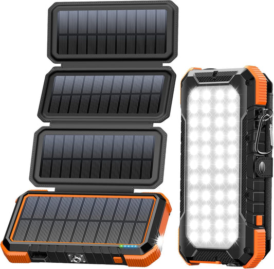BLAVOR Solar Charger Power Bank, PD 18W Fast Charging 20000mAh Battery Pack with 4 Foldable Panels, Portable Solar Panel Charger with Camping Flashlight Compass Carabiner for All Cell Phone