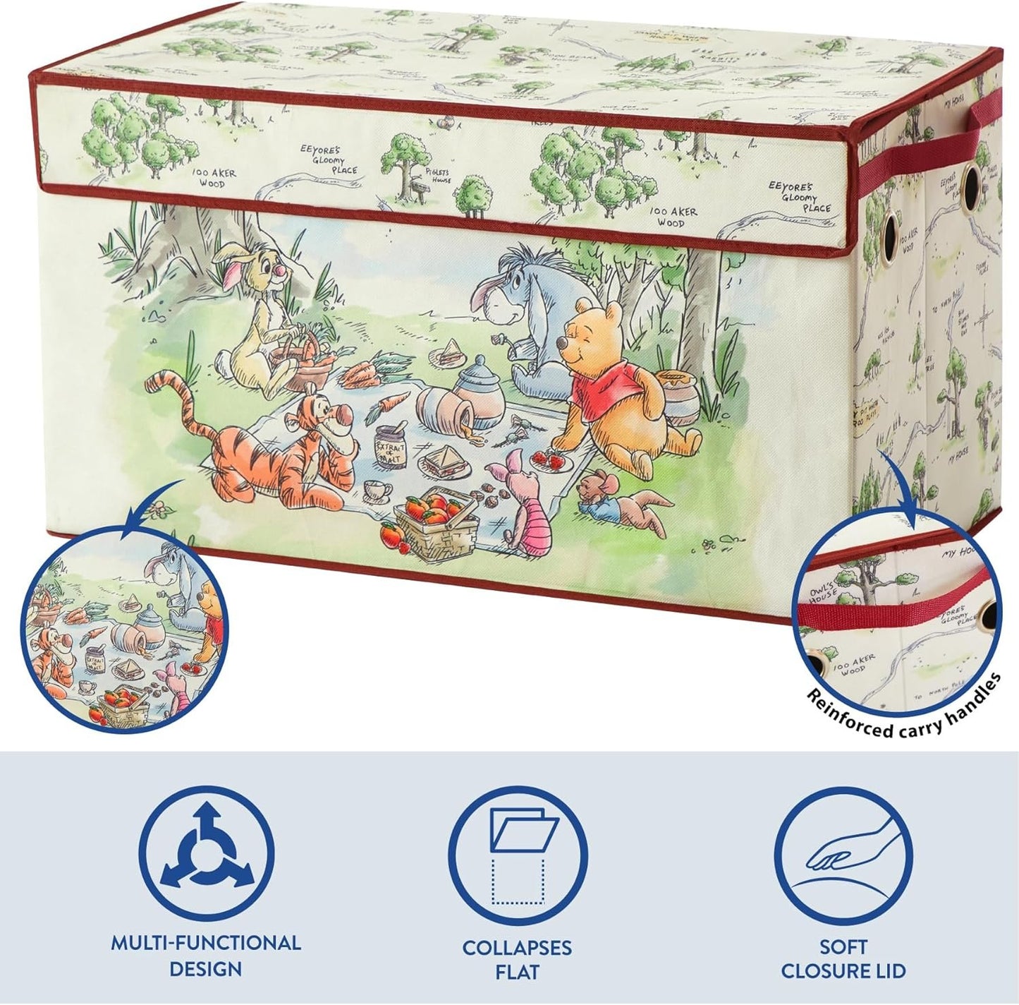 Idea Nuova Disney Winnie the Pooh Collapsible Storage Trunk, Durable with Soft Lid, 28.5"x14.5"x16"
