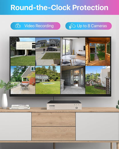 ZOSI Wired Video Surveillance System 1080P 8CH Full HD H.265+ DVR with 4x Surveillance Camera, IP66 Waterproof, Night Vision, Motion Detection, Instant Alert, No HDD