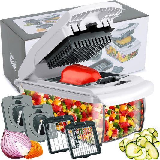 Kisfam Vegetable Chopper（Upgrade）, Onion Chopper Mandolin Slicer Cutter Dicer, Veggie Chopper with 4 Blades, Container for Salad Potato Carrot Garlic, Vegetable Cutter Kitchen Tools & Gadgets