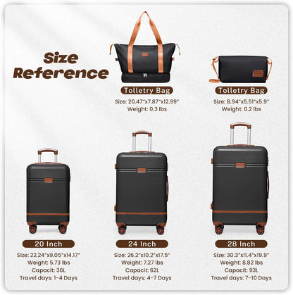 Krute Carry on Luggage PC+ABS Luggage TSA Lock Lightweight Hardshell Suitcase with Wheels 20 Inch (Black-Brown)