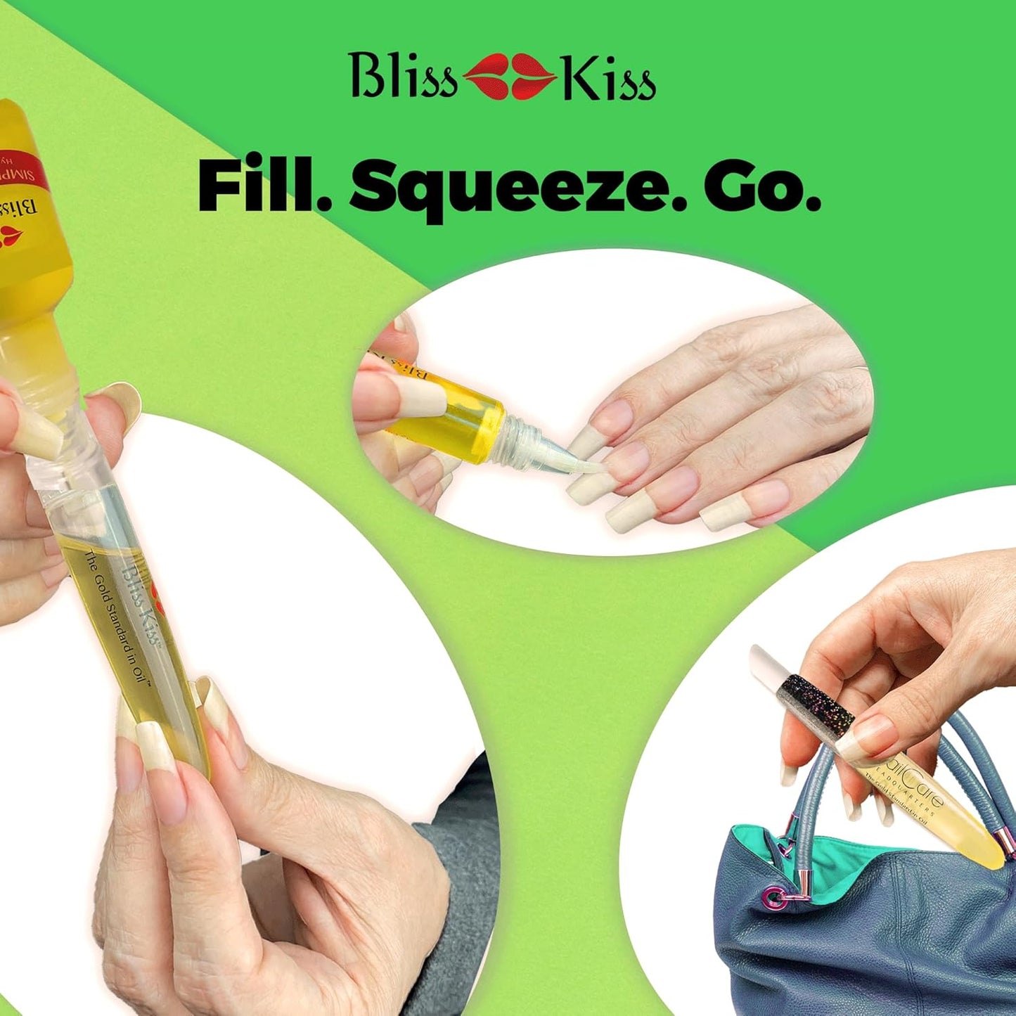 Nail Care Headquarters Refillable Holographic Cuticle Oil Pen for Nails - Empty Holo Squeeze Nail Oil Pen with Brush from by Bliss Kiss 3-Pack