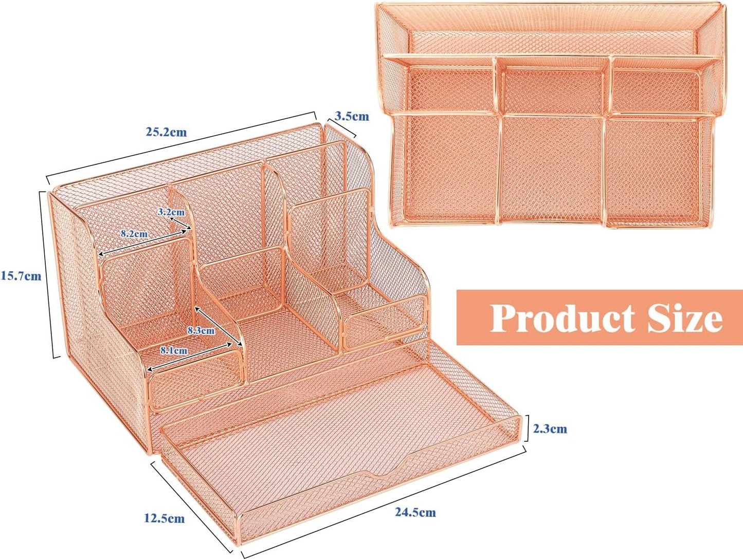 MoKo Desk Organizer,Office Organizers for Desk with 7 Compartments,Desk Organizer with Drawers for Notebook, Pens, Pencils Stationary Accessories School Supplies, Rose Gold