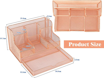 MoKo Desk Organizer,Office Organizers for Desk with 7 Compartments,Desk Organizer with Drawers for Notebook, Pens, Pencils Stationary Accessories School Supplies, Rose Gold