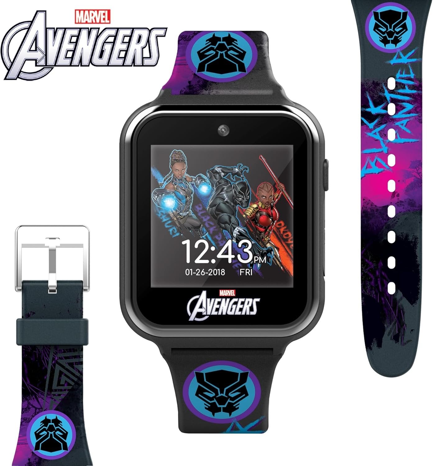 Accutime Kids Educational Learning Smart Watch Toy for Boys, Girls, Toddlers - Selfie Cam, Learning Games, Alarm, Calculator, Pedometer (Model: AVG4608AZ), Black, 40mm