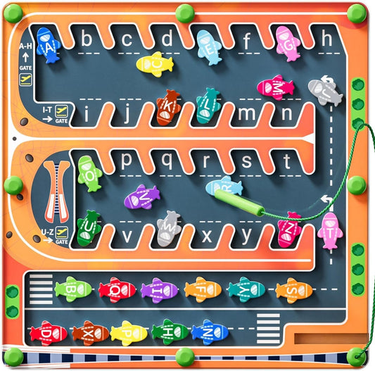 Magnetic Alphabet Letter Maze, Easter Basket Stuffers Gifts，Montessori Toys for 3+ Year Old, Wooden Puzzle Activity Board, Learning Educational Fine Motor Travel Toy for Toddlers Kids Boys Girls