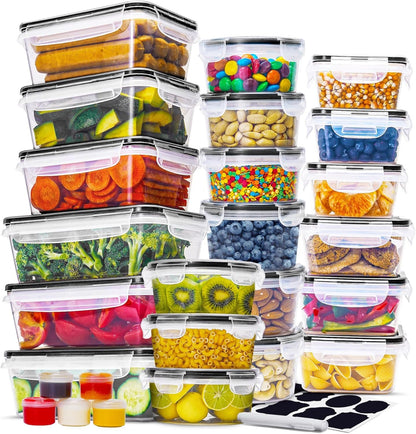 RFAQK 52 Pcs Food Containers with Lids-(26 Clear Plastic Food Storage Containers with 26 Lids) BPA-Free 100% Airtight Kitchen and Pantry Organization, Microwave,Safe with Labels & Marker