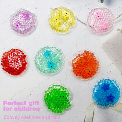 Boo Boo Ice Packs - 8 Small Gel Bead Cold Compress Packs, Instant Pain Relief for Injuries, Teething, Bumps & Bruises - Child-Safe Cooling Pads for First Aid Kits (8 Color Star Smile)