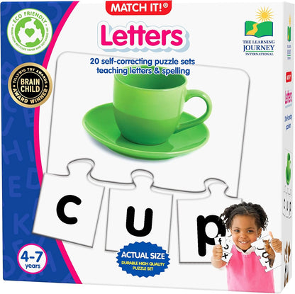 The Learning Journey Match It! Letters - 20-Piece Self-Correcting Spelling Puzzle for Kids | Early Reading & Phonics Learning Game | 3-Letter Words | Educational Toy for Ages 4+