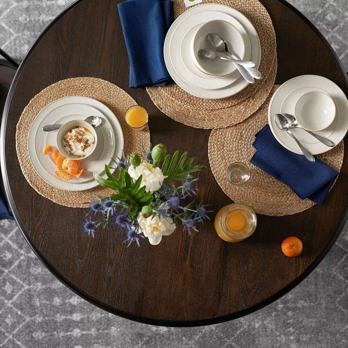 Jute Hand Braided Placemat Set of 4 Rustic Vintage Farmhouse Table top & Dining Table Round Placemat for Parties, All Natural and Ecofriendly (14” Diameter, Natural Beige) Set of 4