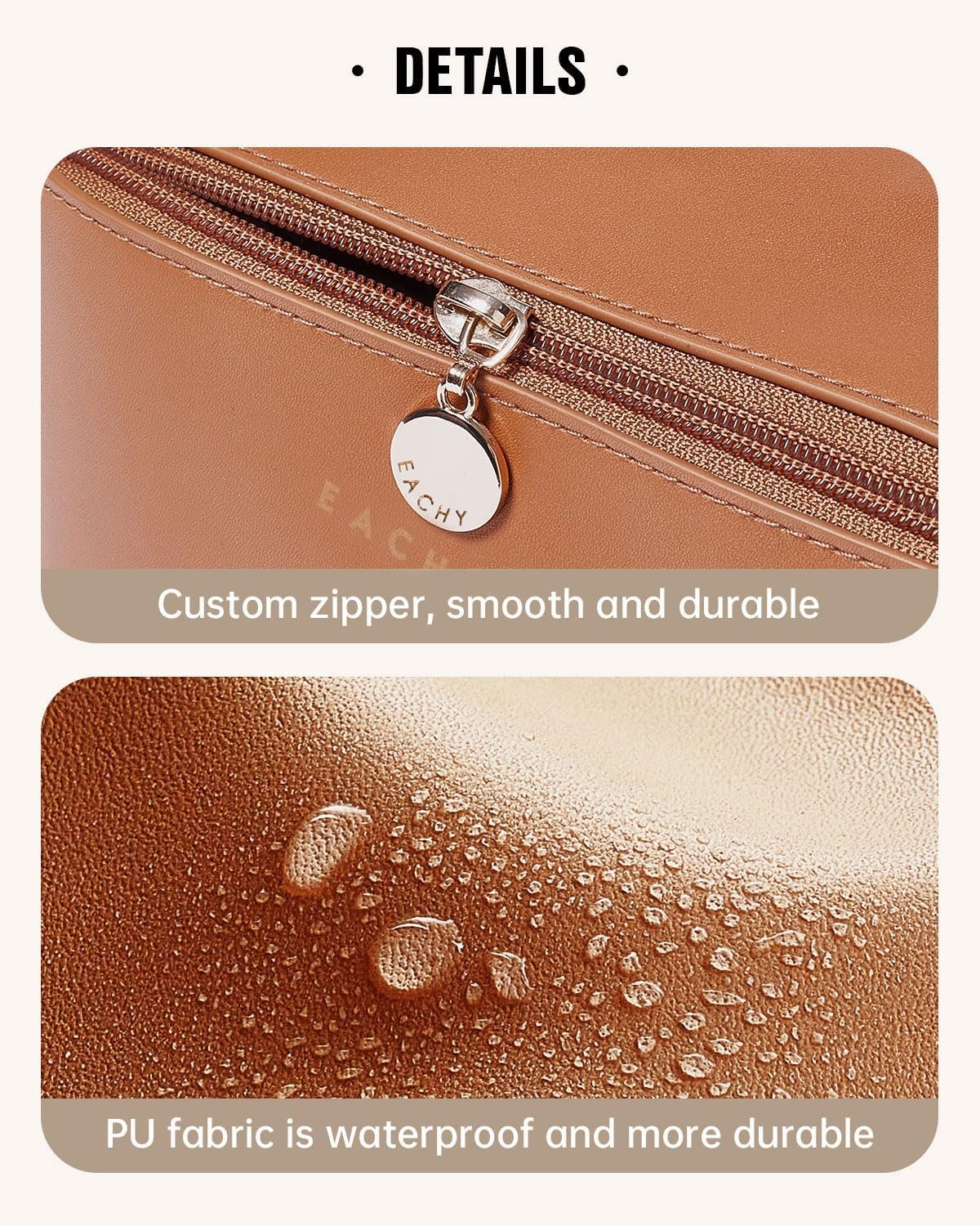 EACHY Travel Makeup Bag, Large Capacity Cosmetic Bags for Women, Waterproof Portable Pouch Open Flat Toiletry Bag