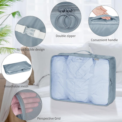 Coolzon Packing Cubes Travel Suitcase Organizer Set of 11, Compression Luggage Organizer Space-Saving for Clothes, Ultralight, Shoes, Underwear, Black, grey