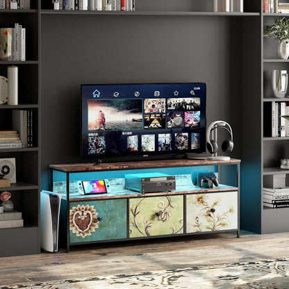 TV Cabinet 108 cm with LED Lights, 108 × 29.8 × 57 cm, Industrial TV Cabinet with 3 Drawers, Living Room TV Cabinet with LED for Bedroom, Dining Room, Living Room