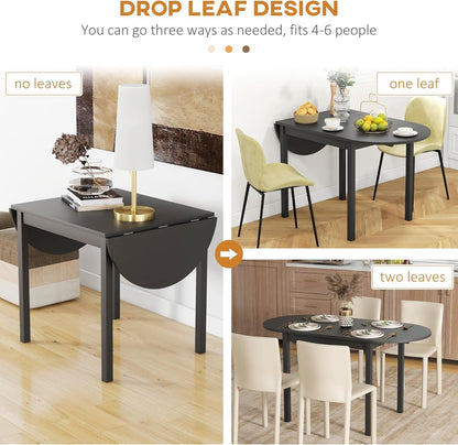 HOMCOM Solid Wood Kitchen Table, Drop Leaf Tables for Small Spaces, Folding Dining Table, Black