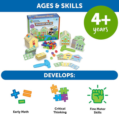 Learning Resources Number Nails Activity Set - 102 Pieces, Ages 4+ Toddler Learning Activities, Fine Motor Games for Kids, Math Games for Kids