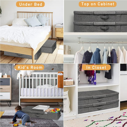 punemi Under The Bed Storage Containers 6 Inch High, 2 Pack Flat Storage Bins With Lids, Large Clothes Storage Sturdy Structure, Apartment Storage Ideas, Home Organization Must Haves, Dark Grey