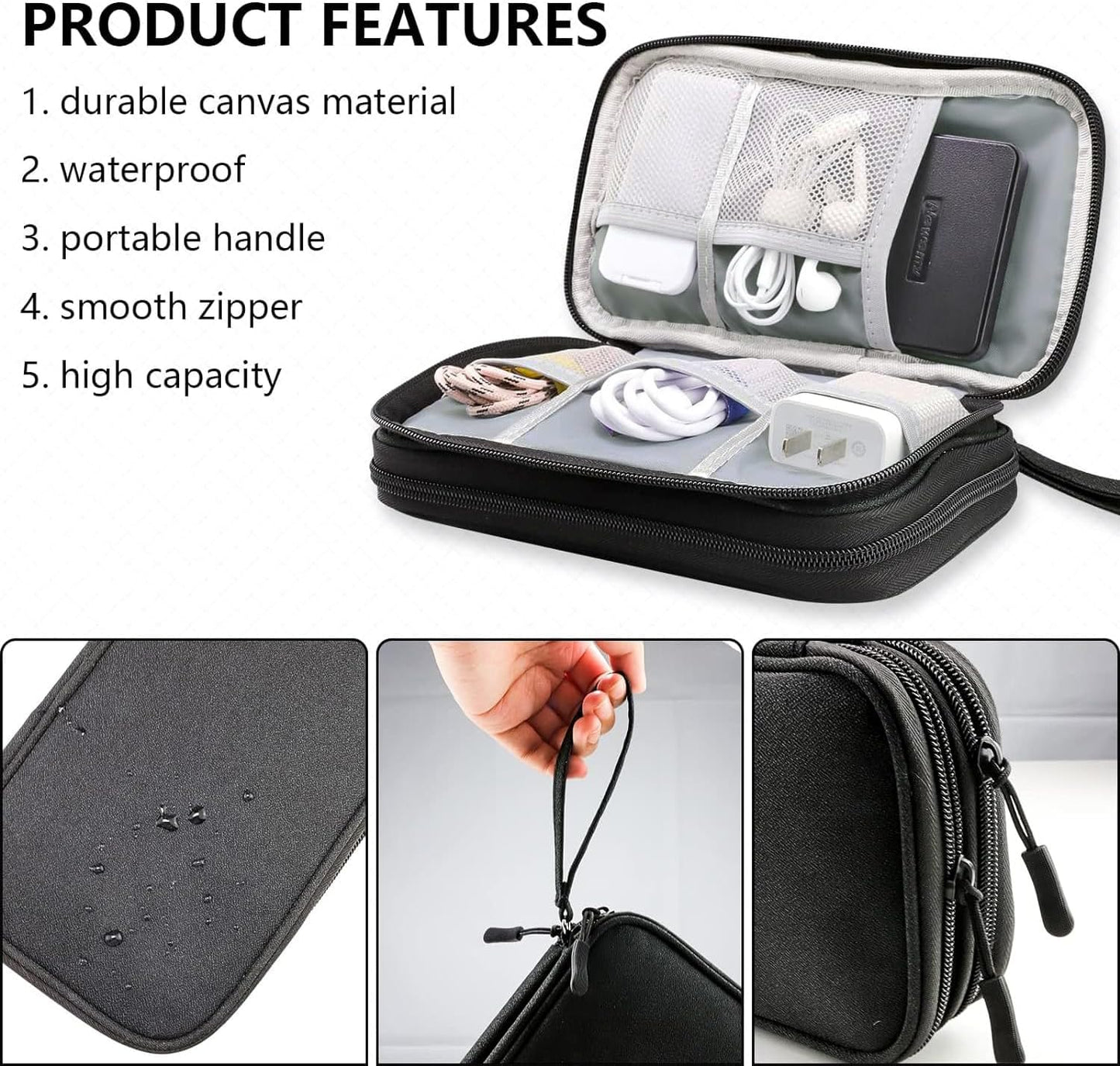 Teskyer Waterproof Cable Organizer Bag, Travel Accessories Bag, Electronic Accessories Bag, Black