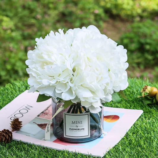 Artificial Hydrangea and Glass vase Decoration, Ins Style Artificial Flower Glass Bottle Set, Suitable for Living Room, Dining Table, Office, Wedding, Hotel Banquet and Other Home Decoration. (white)…