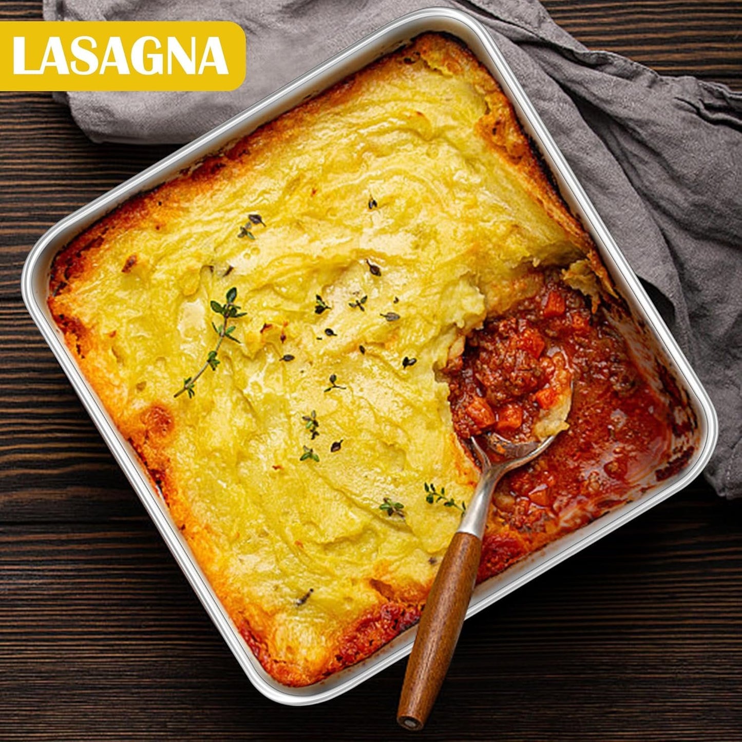 E-far 8x8 Inch Square Cake Pan, Stainless Steel Baking Pan for Lasagna Brownies Casseroles, Silver Square Bakeware for Oven Cooking, Non-Toxic & Rust Free, Dishwasher Safe, 2 Inch deep