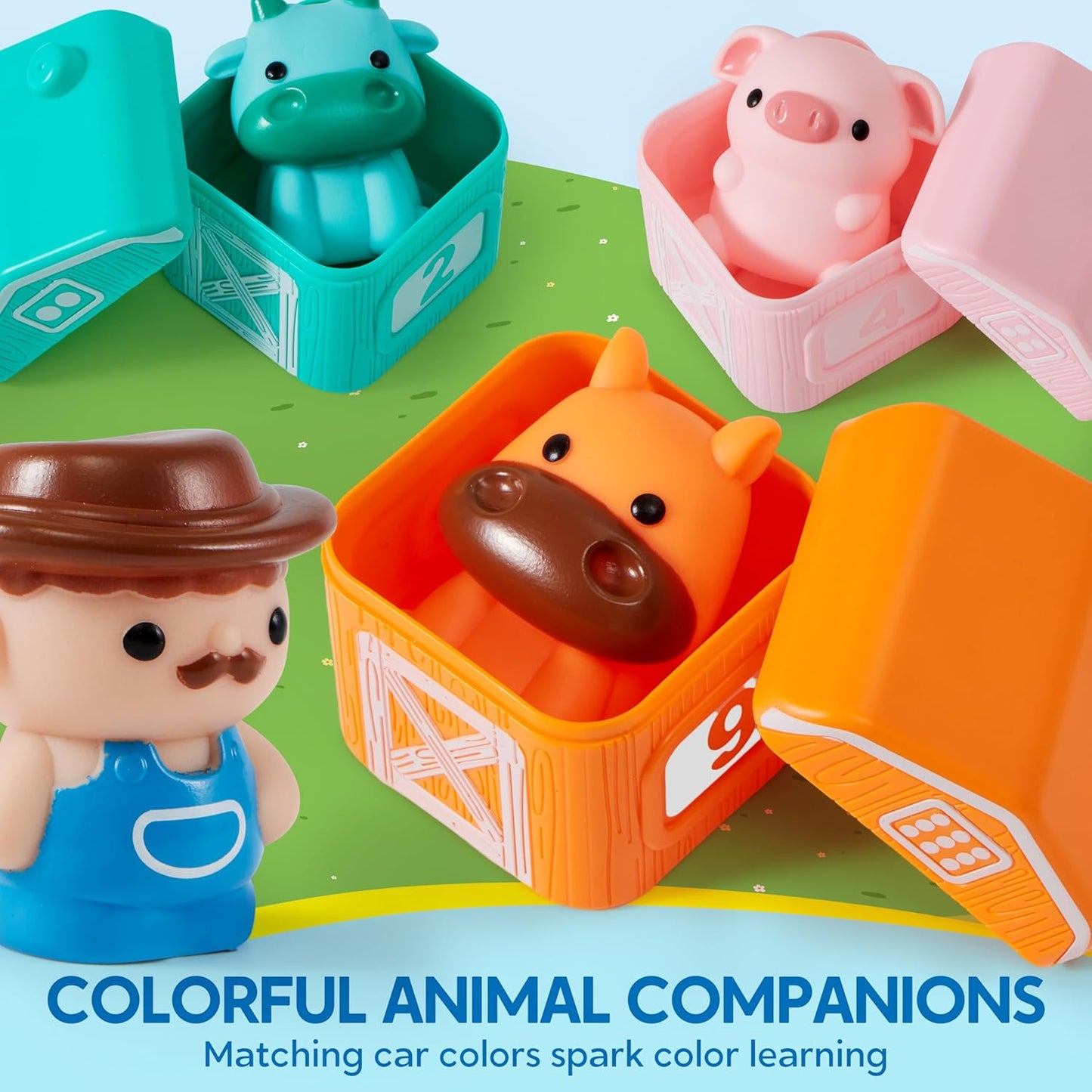 Play-Act Learning Toy for Toddlers 1 2 3 Years Old, Counting, Matching & Sorting Montessori Learning Farm Train Including 9 Farm Animals and 1 Farmer, Christmas Birthday Gift for Baby Boys Girls