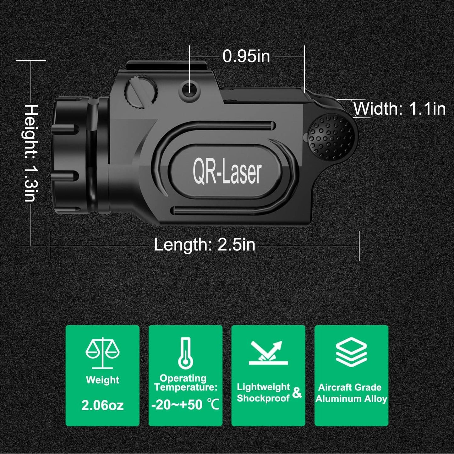 QR-Laser 1200 Lumens Tactical Weapon Mount Light for Handgun with Picatinny Rail, Premium LED Flashlight Type-C Rechargeable with Strobe Function for Pistol Handgun Glock Rifles