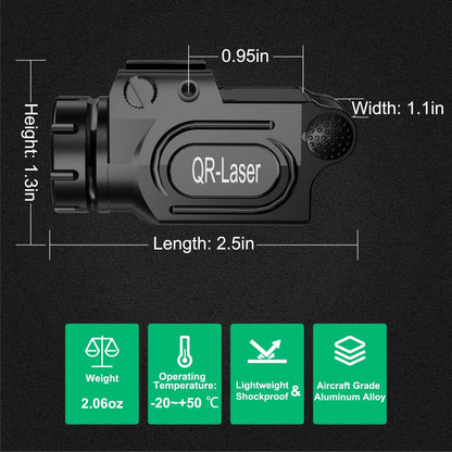 QR-Laser 1200 Lumens Tactical Weapon Mount Light for Handgun with Picatinny Rail, Premium LED Flashlight Type-C Rechargeable with Strobe Function for Pistol Handgun Glock Rifles