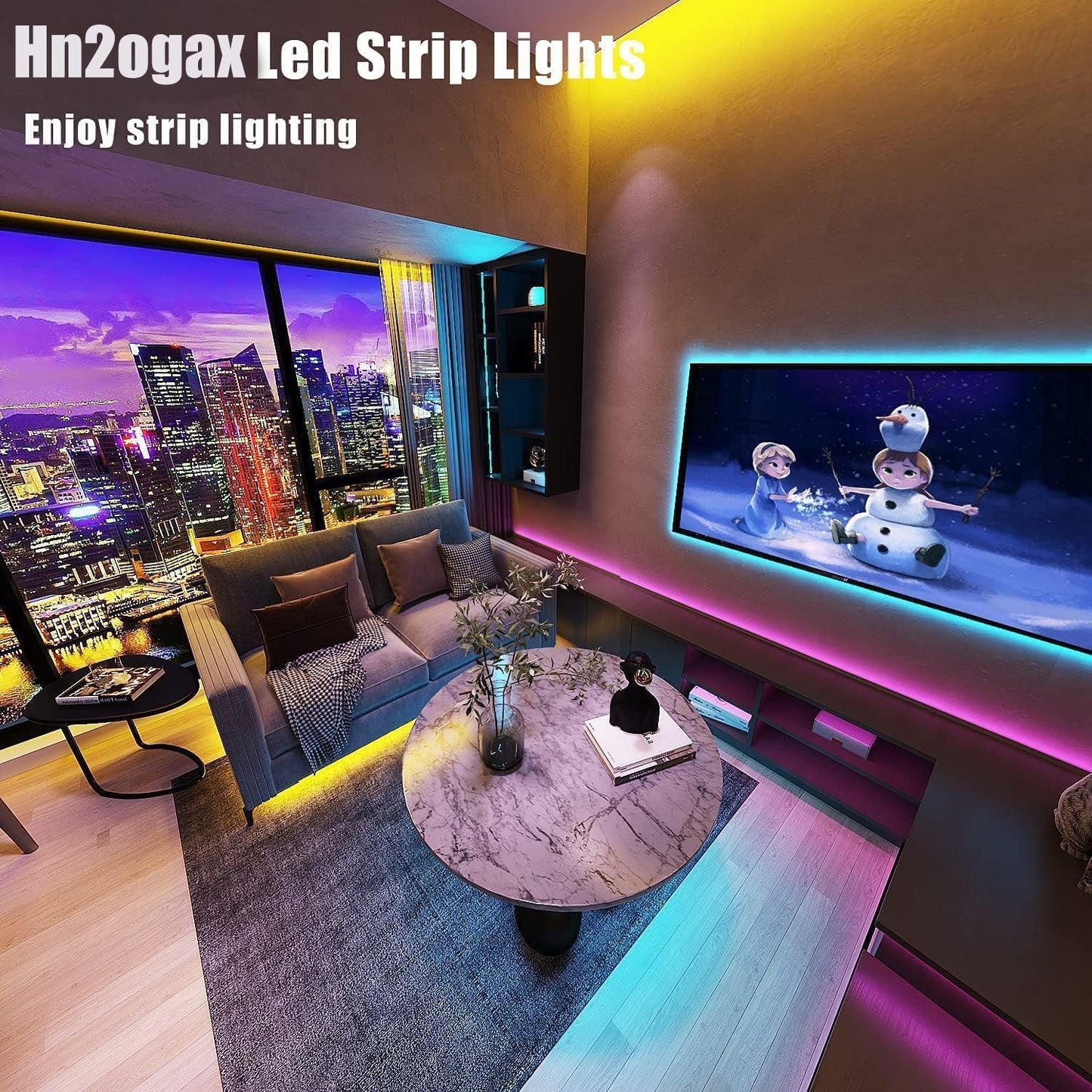 Hnogax TV LED Strip Lights with Music Sync, 16.4ft/5M RGB Ambient Backlight for 40-75 Inch TVs, Smart Lighting for Gaming & Home Theater [Easy Installation]