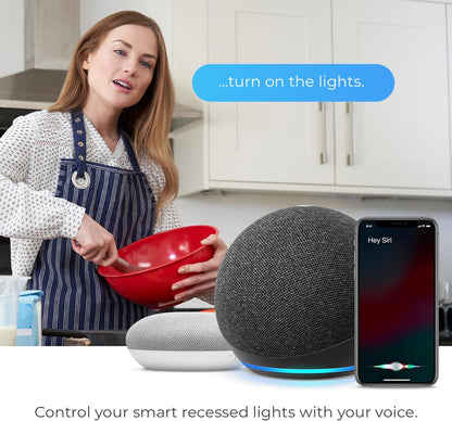 Globe Electric 50284 Wi-Fi Smart 4" Slim Baffle LED Recessed Lighting Kit 2-Pack, No Hub Required, Voice Activated, 9 Watts, Multicolor RGB, Tunable White, 540 Lumens, Wet Rated, 4.25" Hole Size