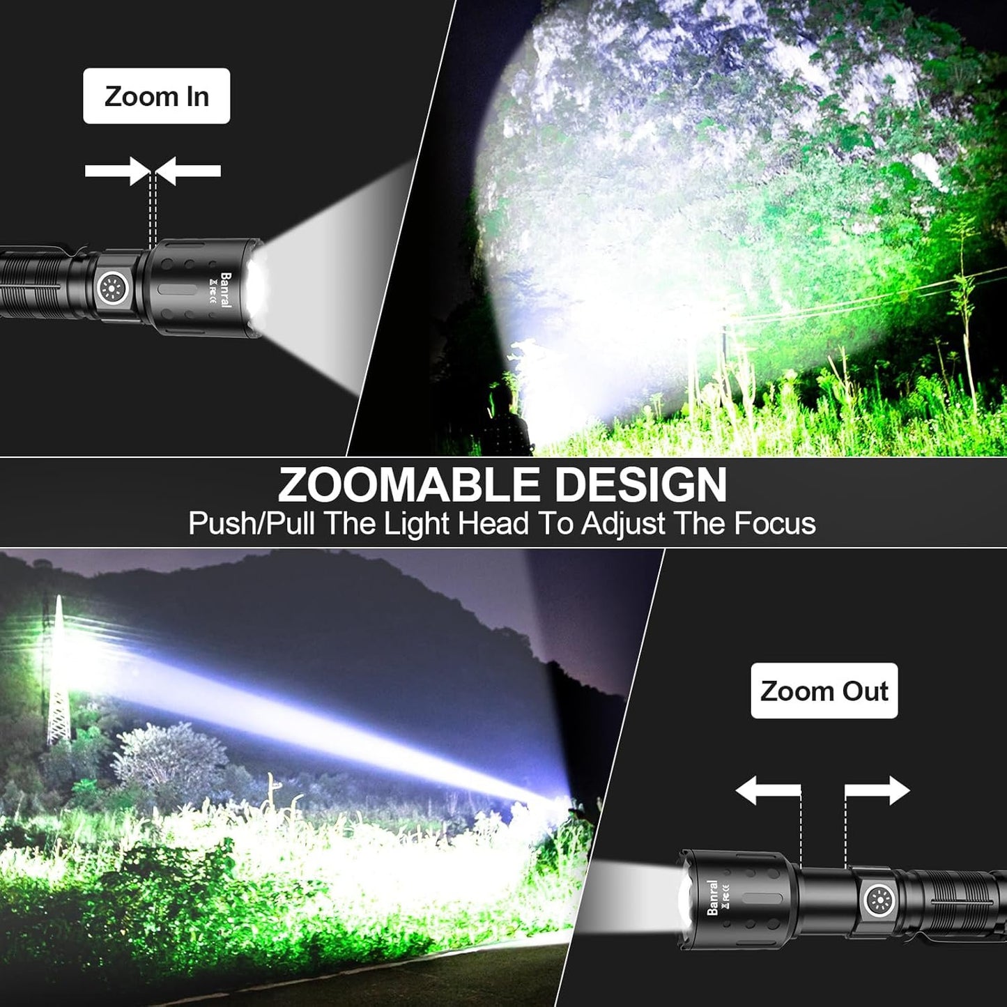 Flashlights High Lumens Rechargeable, 1500M Long Throw Super Bright LED Small Powerful Flashlight with Memory Function, 6Modes Pocket Waterproof Flash Light for Camping (2, Black)