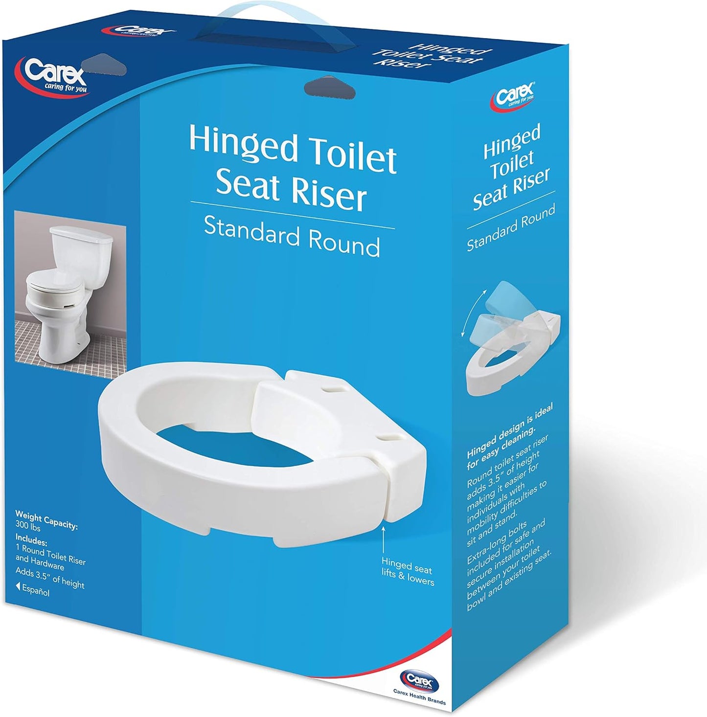 Carex Health Brands Hinged Toilet Seat Riser, Round