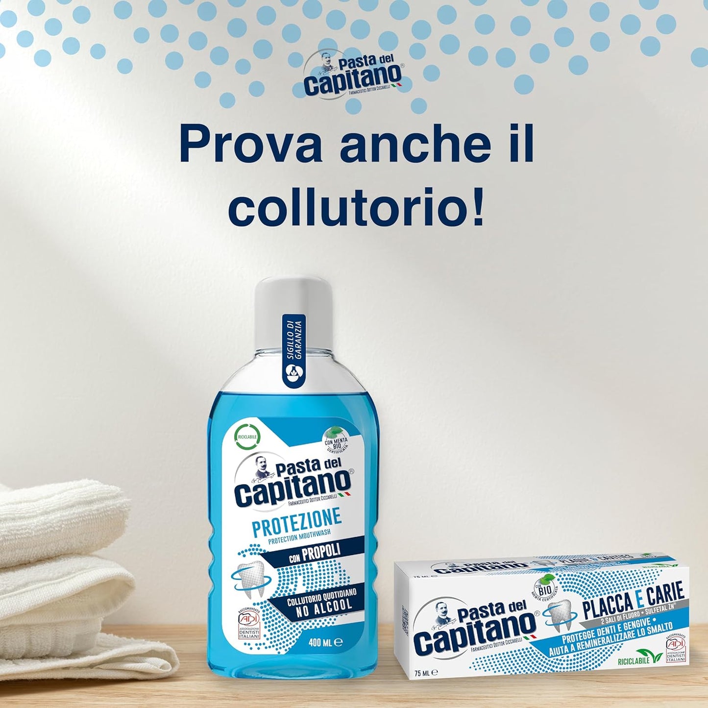 Pasta del Capitano, Toothpaste Plaque and Organic Caries, Ensures Deep Cleaning, Protects Teeth and Gums, Ideal Solution against Plaque and Caries, 100% Made in Italy, 75 ml Tube