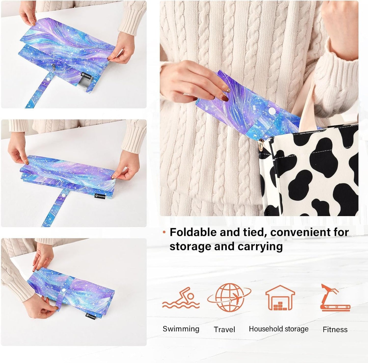 Purple Blue Galaxy Starry Waves 3pcs Travel Packing Storage Bags Collapsible Bags Organizer For Luggage Bag For Clothes Home Organization
