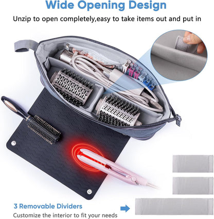 2IN1 Hair Tools Travel Bag with Removable Heat Resistant Mat Curling Iron Travel Case, Hair Dryer Organizer for Flat Irons, Straighteners and Haircare Accessories, Hot Tools Travel Bag Hair