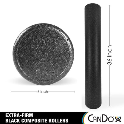 CanDo Black Composite High-Density Foam Rollers for Muscle Restoration Massage Therapy Sport Recovery and Physical Therapy 6" x 36" Round