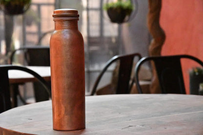 De Kulture Handmade Vintage Pure Copper Water Bottle With Cap Ideal Drinkware With Ayurveda and Yoga Benefits 2.75 x 10 (DH) Inches 900 ML