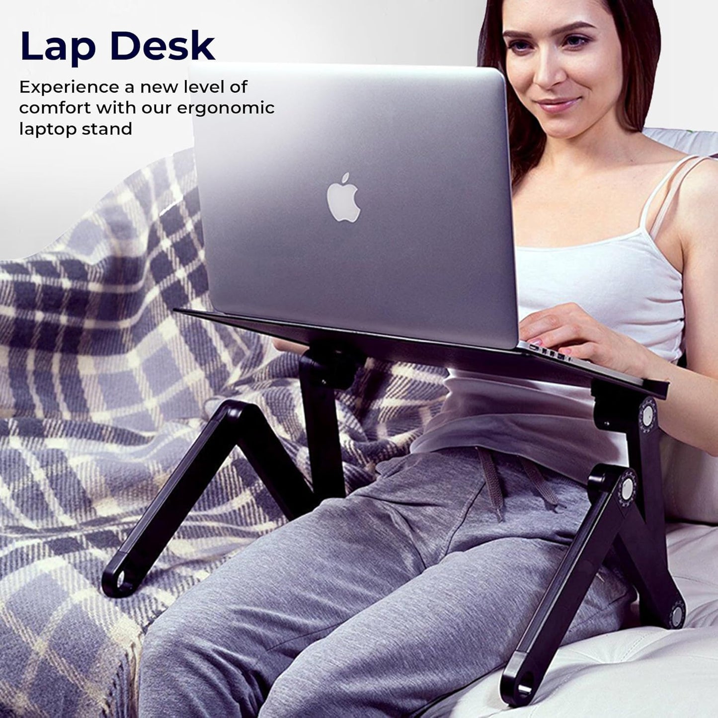 WorkEZ Cooling Adjustable Laptop Stand for Desk w/Fan USB Ports Mouse Pad Ergonomic Foldable Laptop Riser Portable Computer Stand Laptop Holder, Black