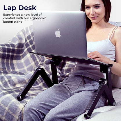 WorkEZ Cooling Adjustable Laptop Stand for Desk w/Fan USB Ports Mouse Pad Ergonomic Foldable Laptop Riser Portable Computer Stand Laptop Holder, Black
