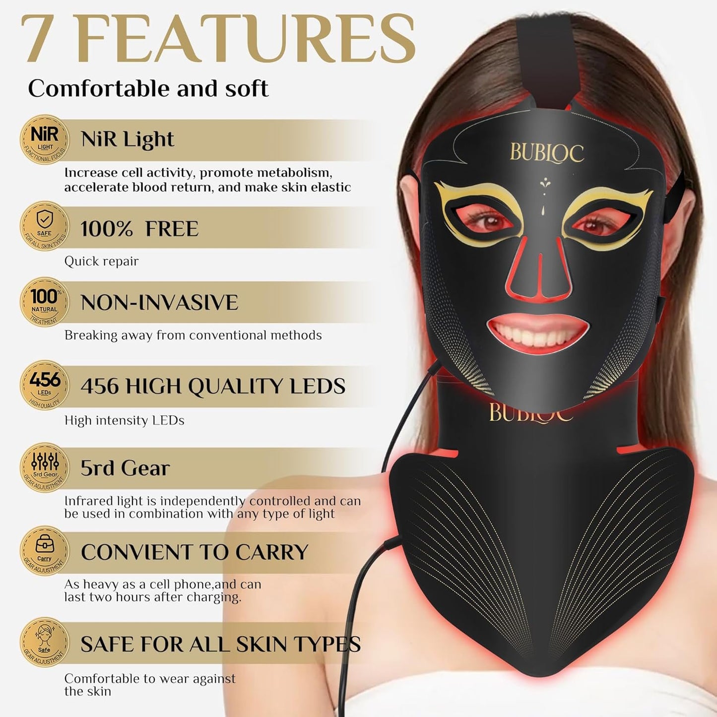 Light Therapy for Face and Neck, Led Contour Face Mask Light Therapy,Multifunction Color Led Light Mask Portable and Rechargeable,Light Therapy At Home and Wireless Led Face Mask Set, Black