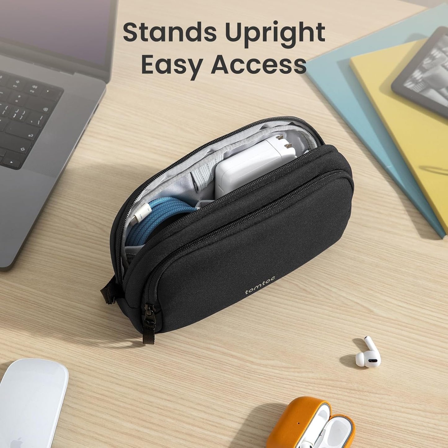 tomtoc Electronic Organiser Travel Pouch, Water Resistant Dual Compartment Tech Pouch Daily Essential Organisation Storage Bag for Charger, Cord, Power Bank, Accessories Travel Essentials