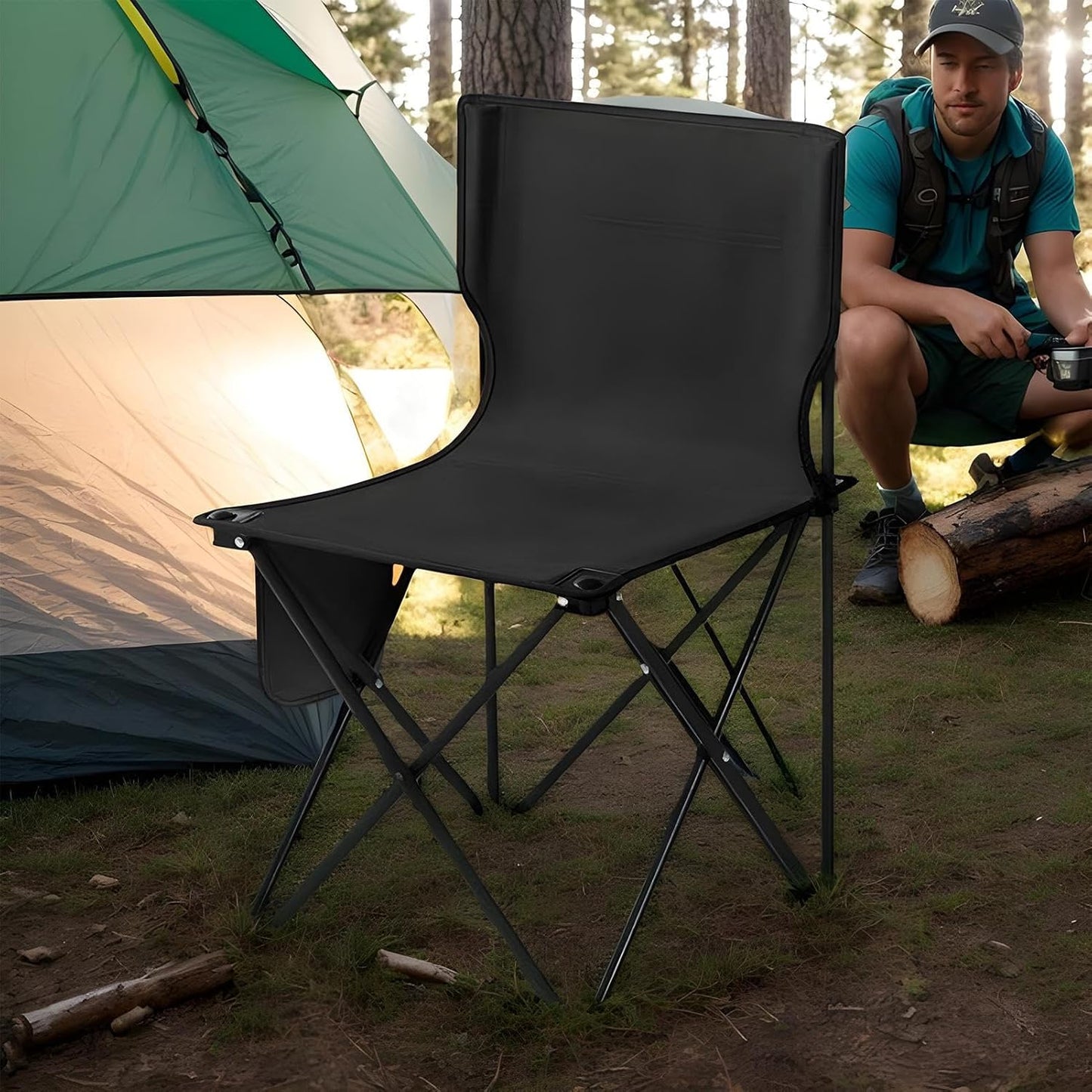 Nuytghr Foldable Camping Chair, Portable Beach Seat, Outdoor Travel Gear, 37 x 37 x 58 cm, Compact Storage Bag, 286 Lbs Weight Capacity, for Picnic, Festival, Hiking, Fishing, or Backpacking Use