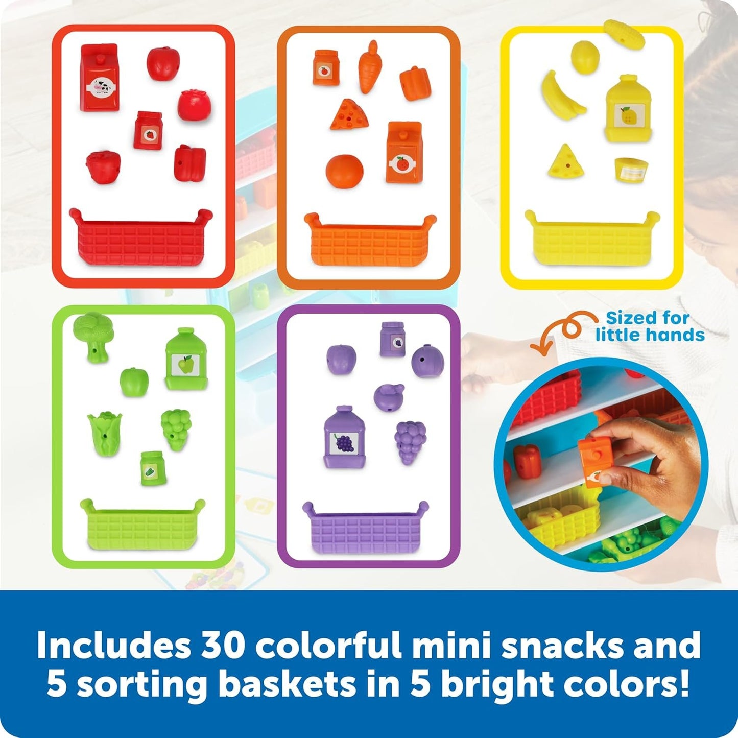 Learning Resources Sorting Snacks Mini Fridge,51 Pieces, Ages 3+, Toddler Toys, Educational Toys, Snack Toys,Plastic Food Toys,Kids Kitchen Accessories