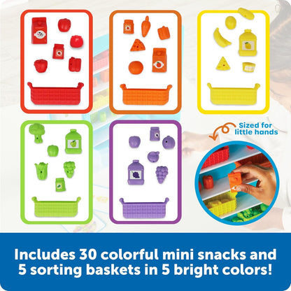 Learning Resources Sorting Snacks Mini Fridge,51 Pieces, Ages 3+, Toddler Toys, Educational Toys, Snack Toys,Plastic Food Toys,Kids Kitchen Accessories