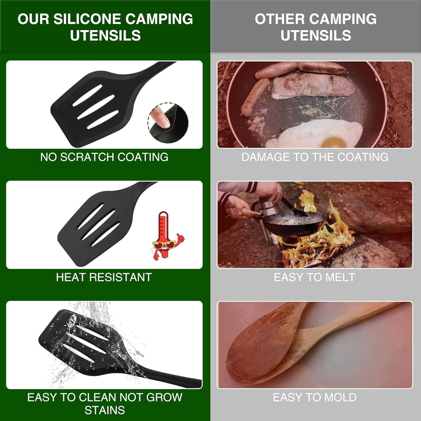 Wesqunie Camping Cooking Cookware Kitchen Set - Camp Accessories Cook Utensils Kit, Camping Essentials BBQ Silicone Mess Kit for Backpacking Gear, Camping Must Haves Equipment