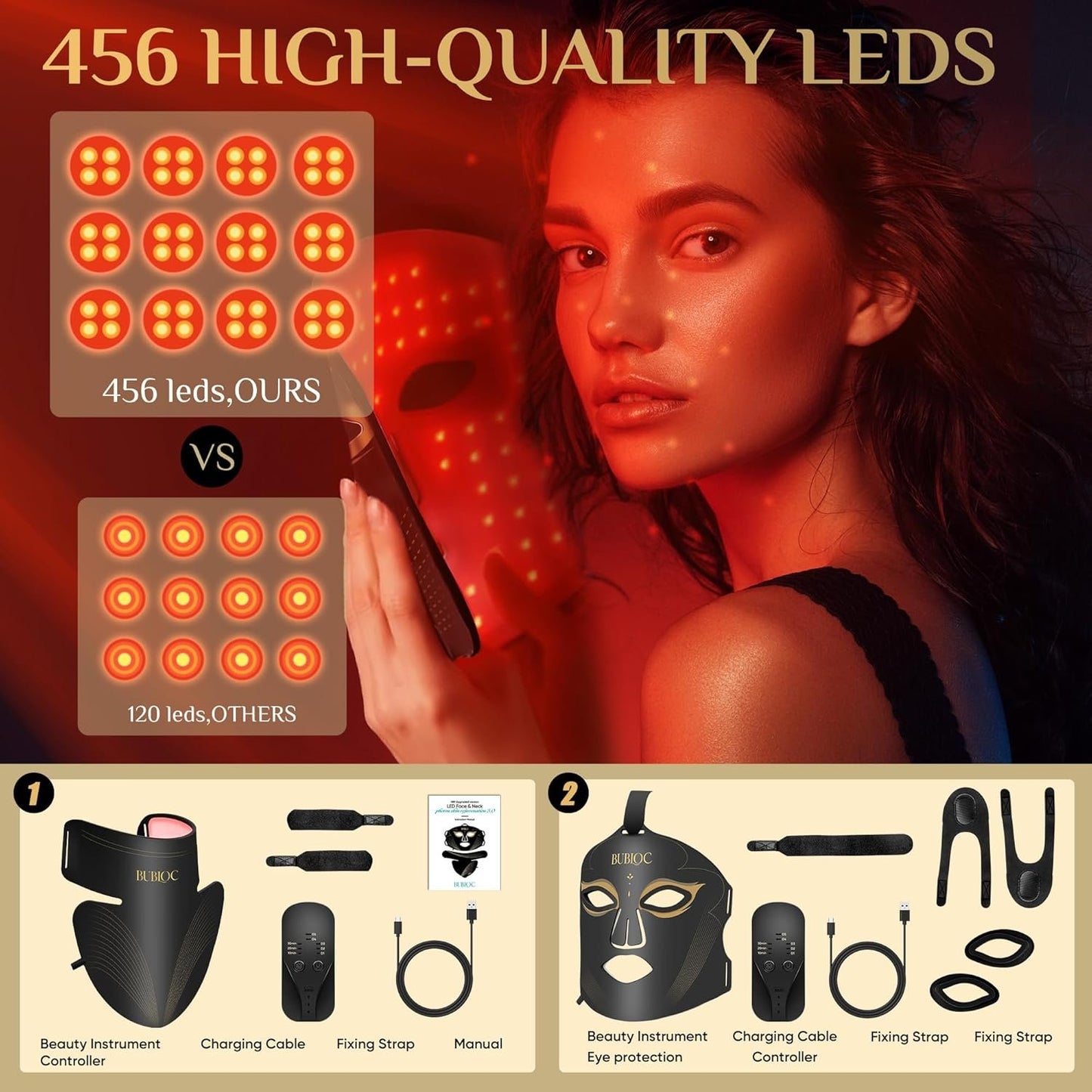 Light Therapy for Face and Neck, Led Contour Face Mask Light Therapy,Multifunction Color Led Light Mask Portable and Rechargeable,Light Therapy At Home and Wireless Led Face Mask Set, Black