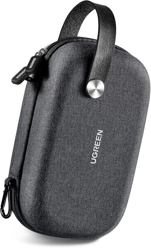UGREEN Travel Case Gadget Bag, Portable Electronics Accessories Organiser, Cable Tidy Storage Box Pouch, with Double Layer, Zipper, Snap Hook, Carrying Strap, Small, Black
