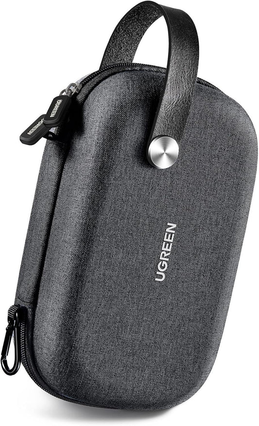 UGREEN Travel Case Gadget Bag, Portable Electronics Accessories Organiser, Cable Tidy Storage Box Pouch, with Double Layer, Zipper, Snap Hook, Carrying Strap, Small, Black