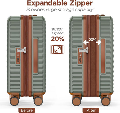 SHOWKOO Luggage Sets 3 Piece Hardside Expandable Suitcase with Double Spinner Wheels TSA Lock (Green, 5 Piece Set)